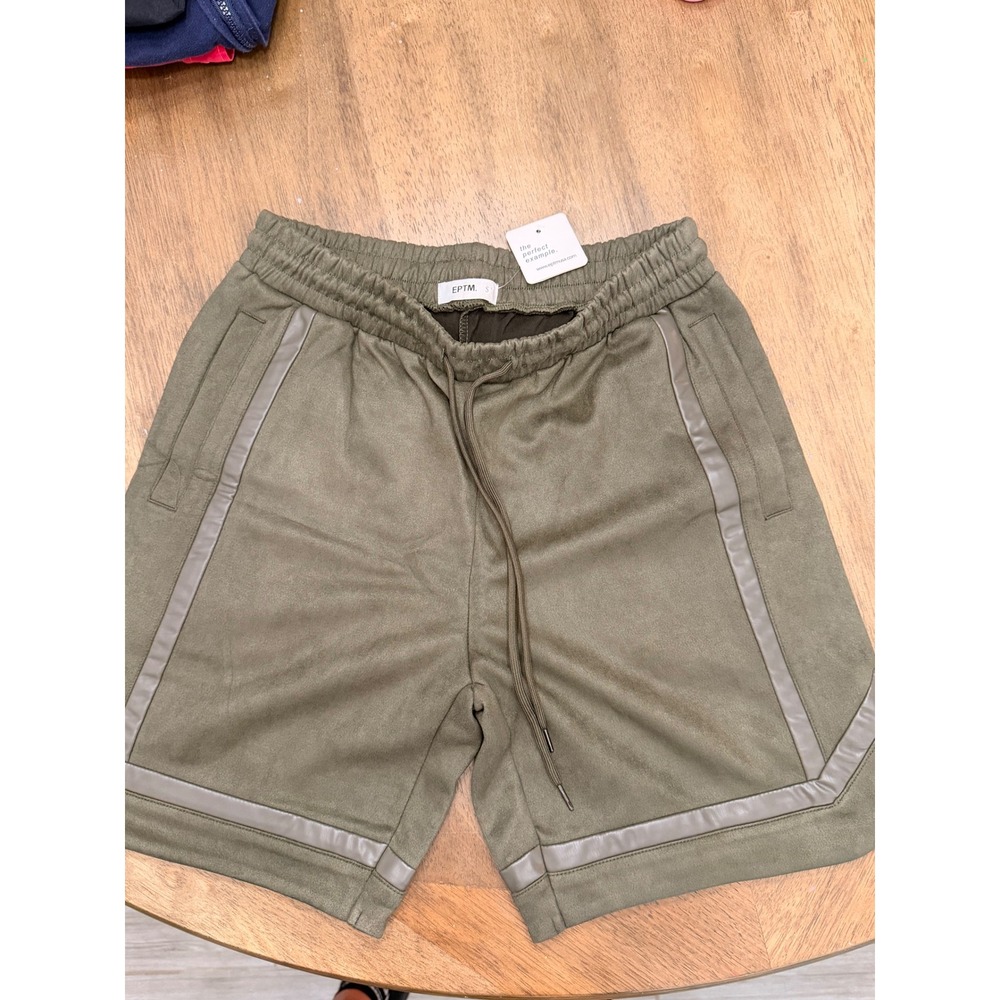 EPTM Mens Olive Green Faux Suede Shorts Streetwear Athletic Small NWT